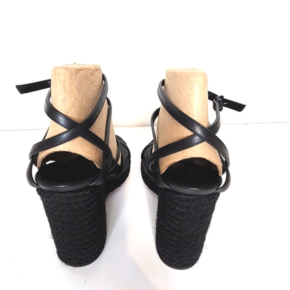 Yves Saint Laurent Cassandra wedge Espadrilles in Black Leather Size 42 - Picture 4 of 9